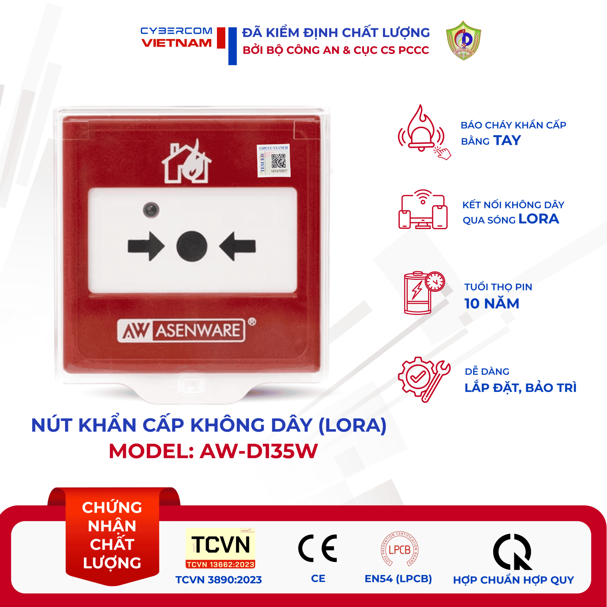Nút ấn báo cháy khẩn cấp không dây LoRa