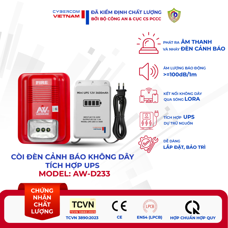Còi đèn cảnh báo không dây tích hợp UPS AW-D233