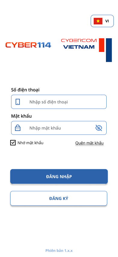 Giao diện đăng nhập ứng dụng Cyber114